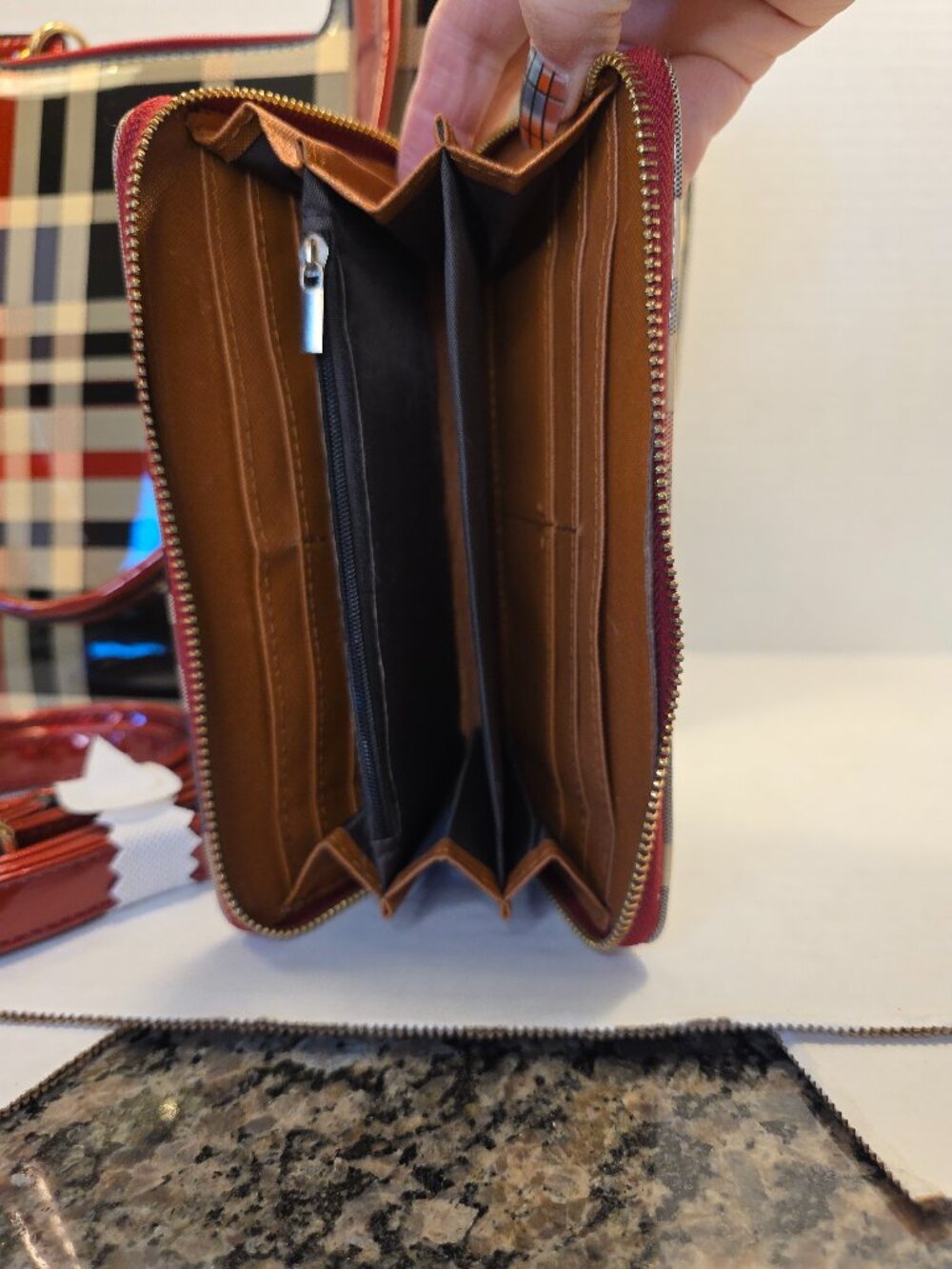 Patent Check Plaid Tote & Matching Long Zippered Wallet - Picture 7 of 10